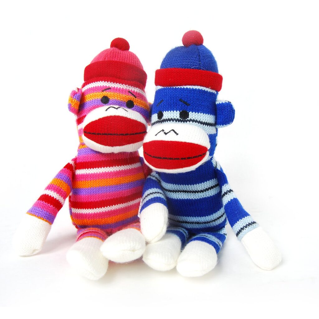 metropolis striped sock monkeys - dog toys